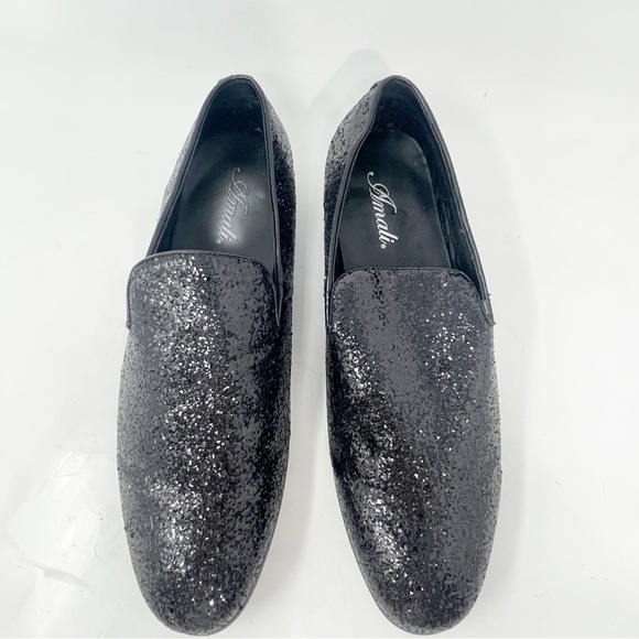 AMALI Men’s Black BARNES Glitter Sparkle Smoking Tuxedo Slip On Loafers Size 12 - Picture 2 of 7